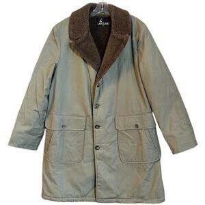 Vintage Lakeland Faux Fur Lined Coat Mens 42 Old Money Green Brown 70s Mad Men